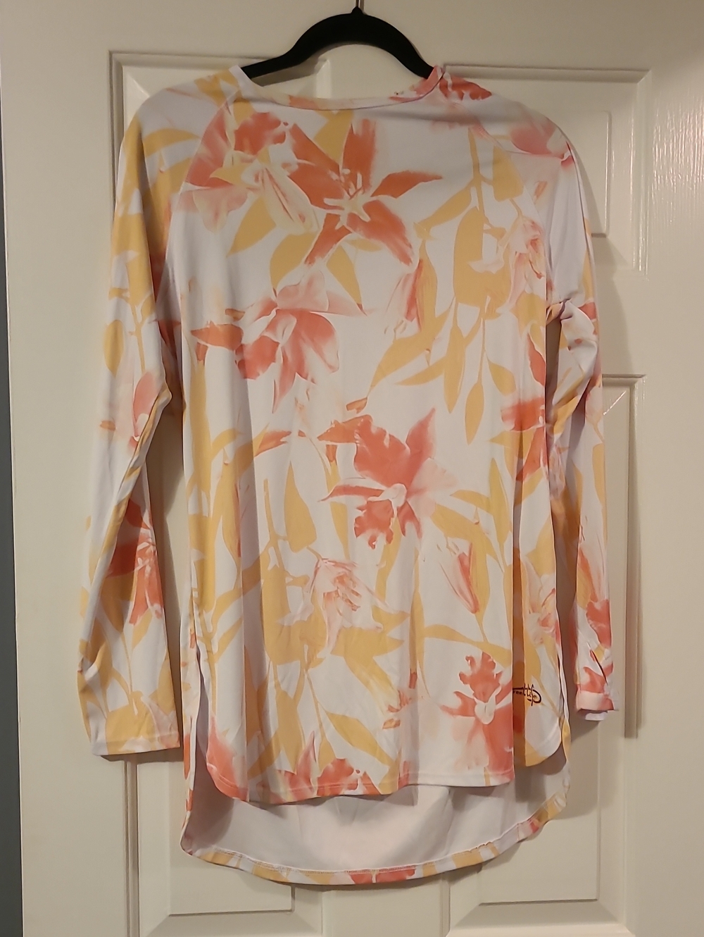 Women's Long-Sleeve Floral Tee - White with Coral & Yellow